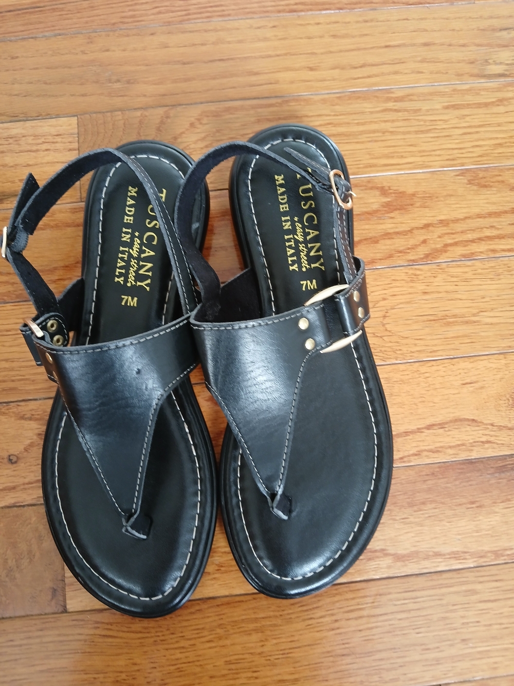 Tuscany Leather Black Women's Thong Sandals with Ankle Strap